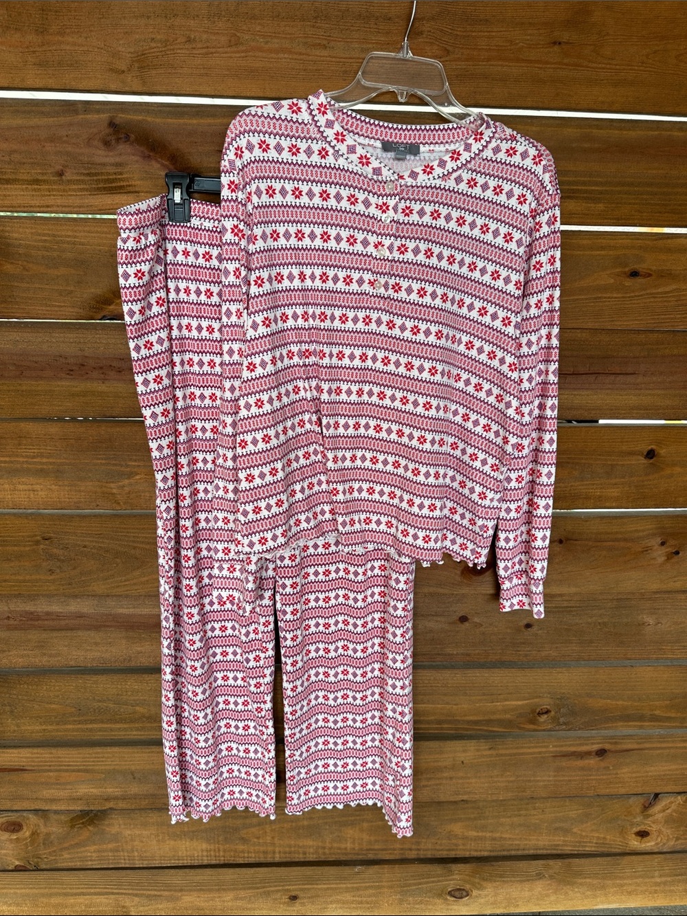 Loft poinsettias red white sleep set long sleeve top drawstring pant size XXL